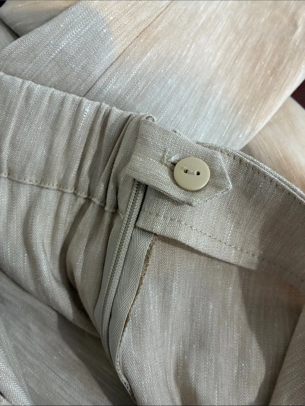 NWT J. Jill Linen Stretch Pants Women’s Large Light Beige Button Ankle Work Wear